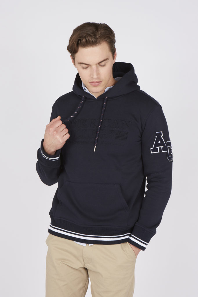  Sweat Hoodie  Emboss Marine American College USA